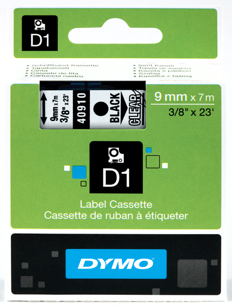Originál DYMO páska S0720670 D1 9mm x 7m čierna na priehľadnej 40910