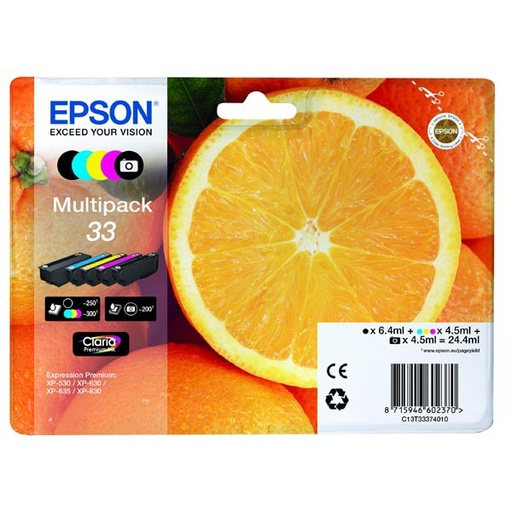 [4C13T33374011AR] Epson Original Inkjet T33 / C13T33374011 CMYK + foto 6,4 + 3 x 4,5 ml