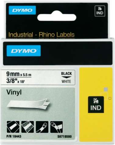 [5100018] Originál DYMO páska S0718580 5,5m x 9mm vinyl čierna na bielej 18443